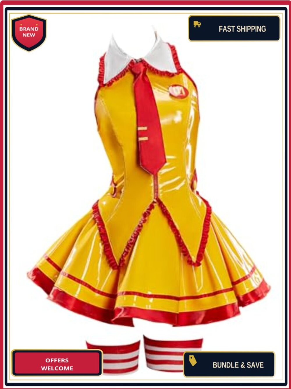 Mobbunny Anime Waitress Uniform Costume PU Leather Cosplay Set Cosplay